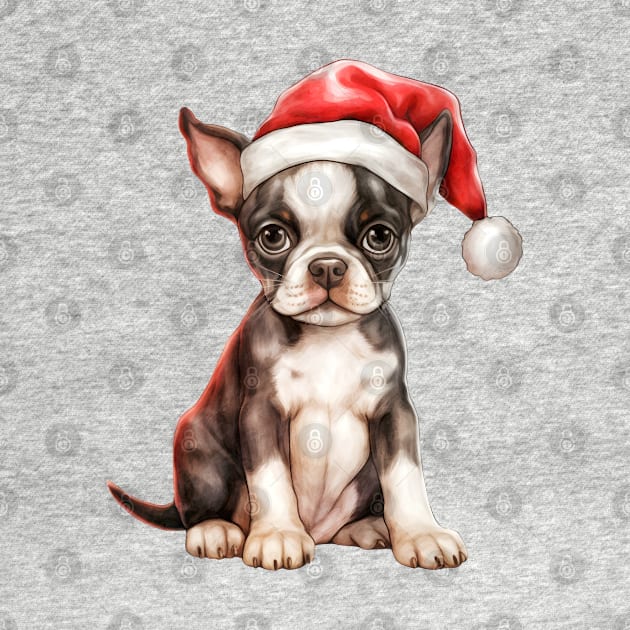 Boston Terrier Dog in Santa Hat by Chromatic Fusion Studio